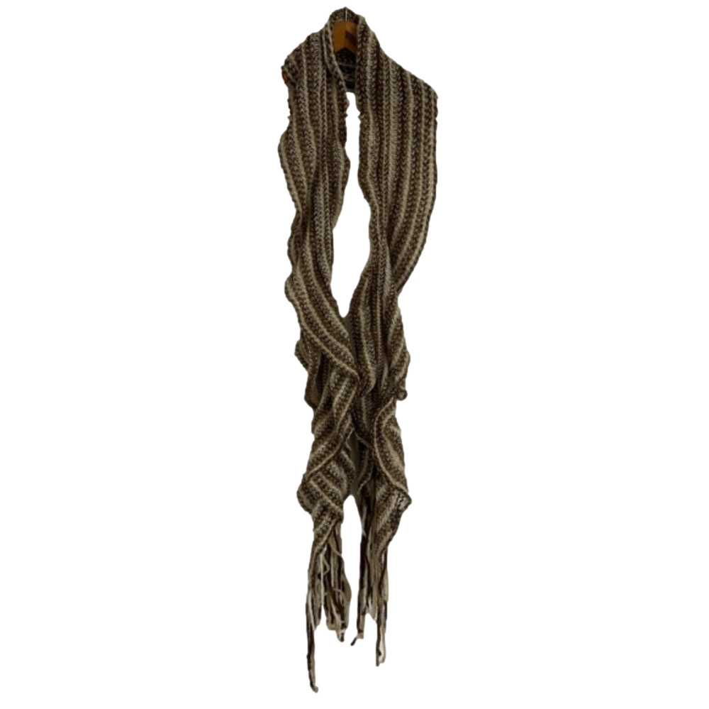 Mixit Brown Multicolor Long Ruffle Scarf with Tassels